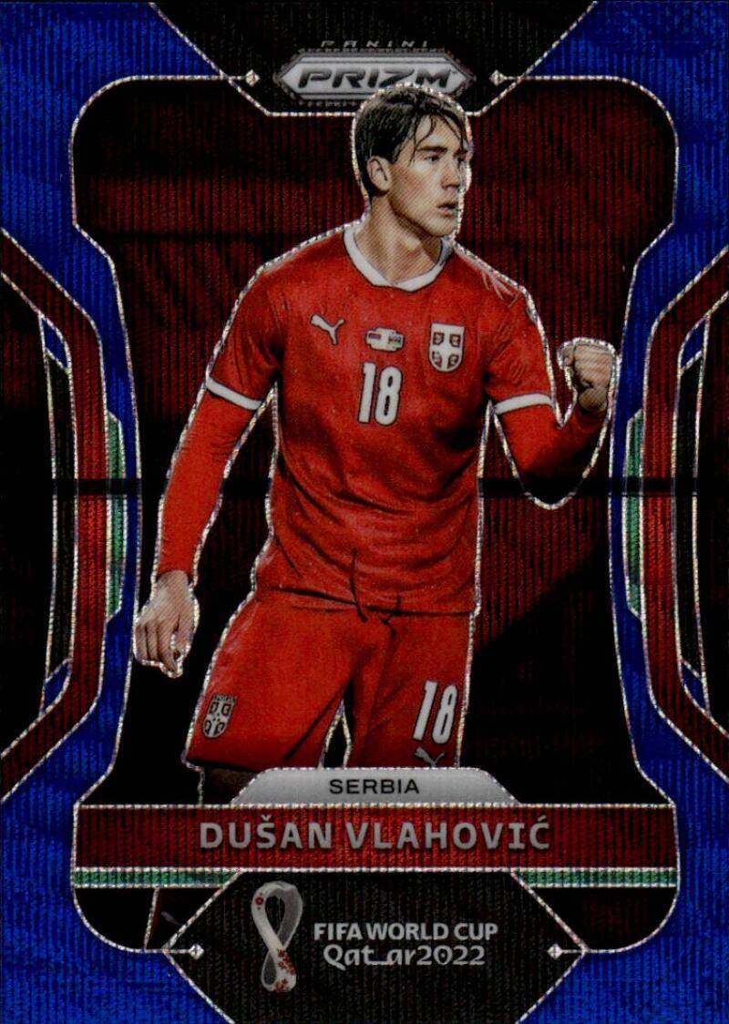 2022 Panini Prizm FIFA World Cup Qatar Prizms Blue Wave #255 Dusan Vlahovic /199