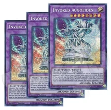 Yugioh Invoked Augoeides x 3 - 1st Edition Prismatic Secret Rare NM - Free Holo