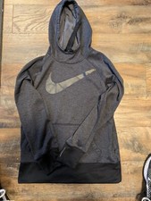 Women's Nike Therma Fit Grey Blacked Out Swoosh Hoodie Sweatshirt M Thumb Hole