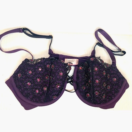 Victoria Secret BH sehr sexy 36C Push Up ohne Polster Spitze lila Strass