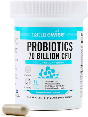 NatureWise Probiotics 70 Billion CFU - 17 Strains + Organic Prebiotics, Capsules