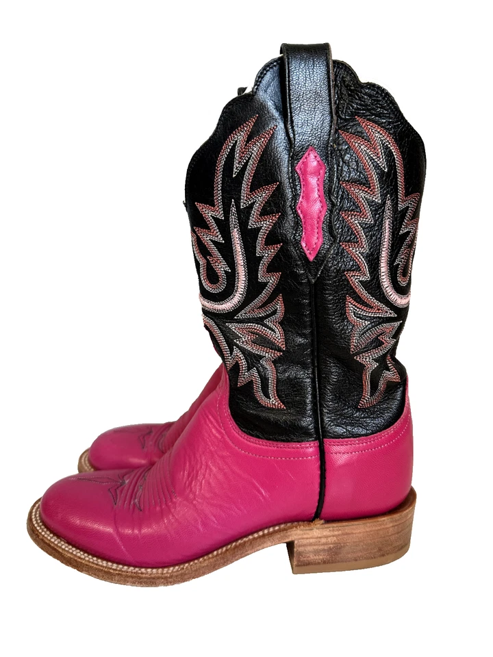 Botas de cuero vaqueras occidentales Lucchese 2000 rosa negro T4650HD para mujer talla 6,5 Foto 3 de 4