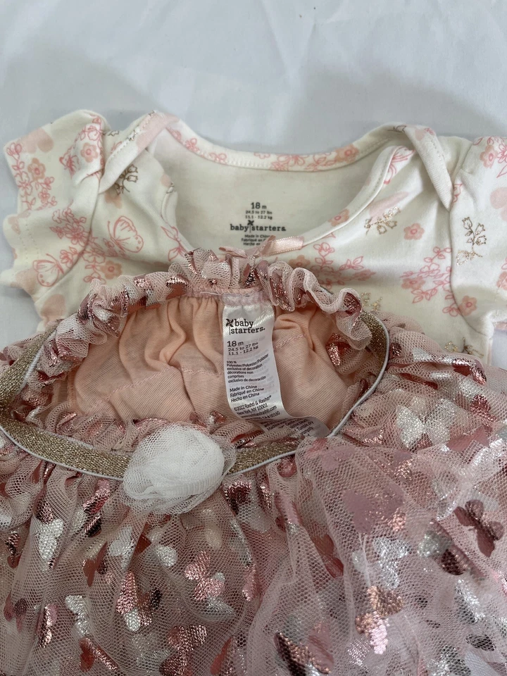 Conjunto de mariposa para principiantes de bebé body top falda de encaje moño de pelo niñas 18 meses Foto 4 de 4