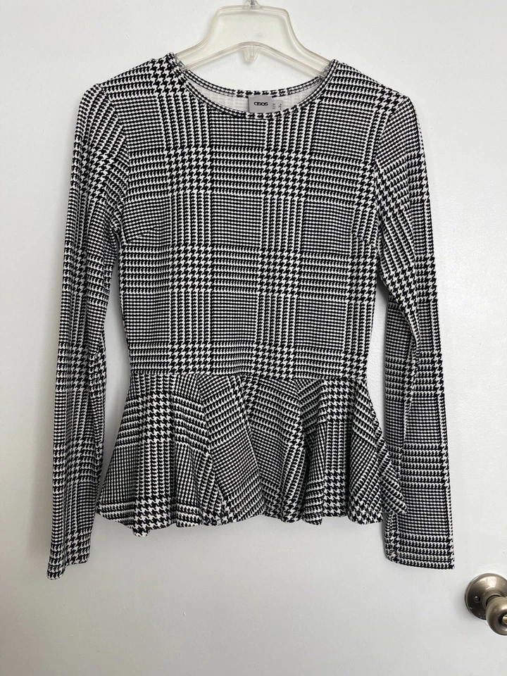 Suéter Top Peplum Crew Manga Larga Terciopelo Espiga Blanco Negro EE. UU. 4 de ASOS Foto 2 de 4