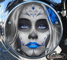 Harley Davidson 5 agujeros perfil estrecho Derby cubierta 2016+ Touring Sugar Skull azul