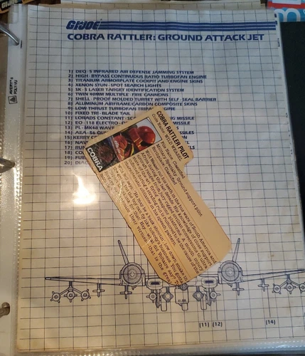 1984 GI Joe COBRA RATTLER Blueprints Instructions ARAH + Wild Weasel File Card