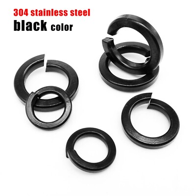 10 100pcs M1.6-M12 Black Stainless Steel Split Lock Spring Washers Elastic