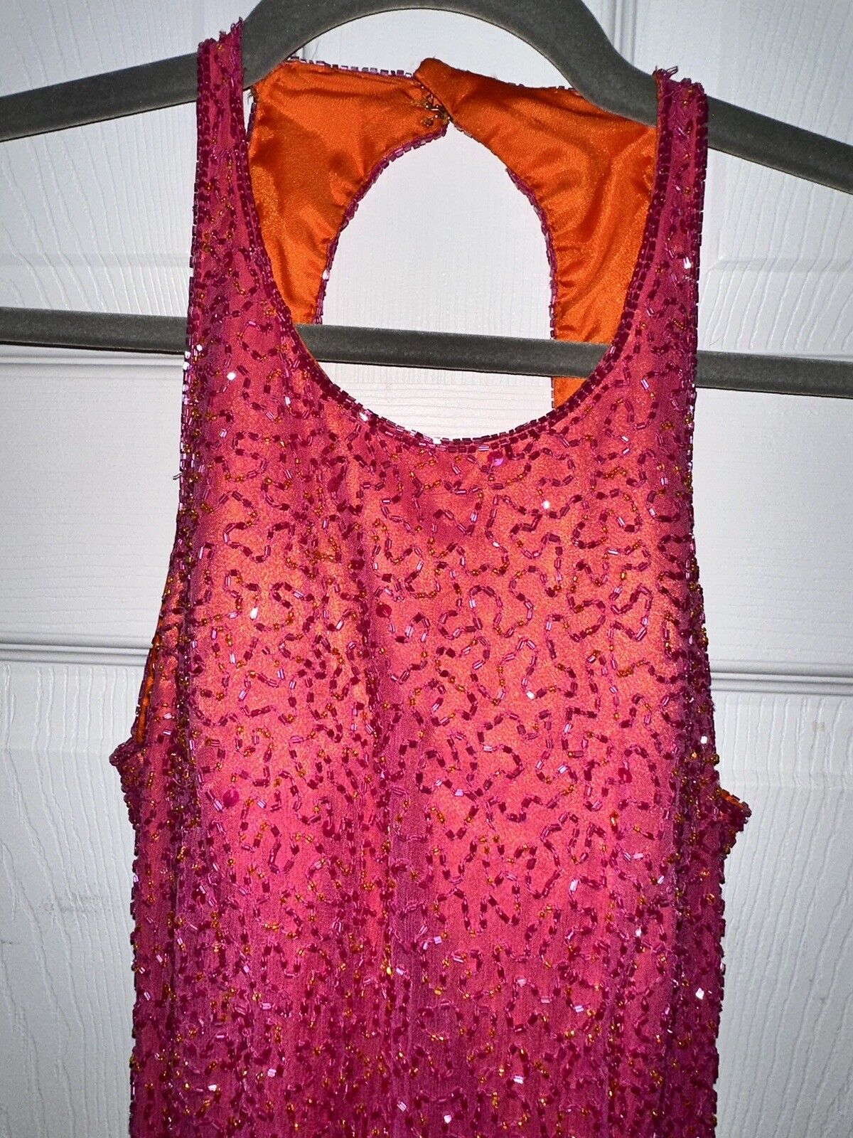 Vintage Scala Beaded Pink and Orange Silk Prom Ho… - image 3