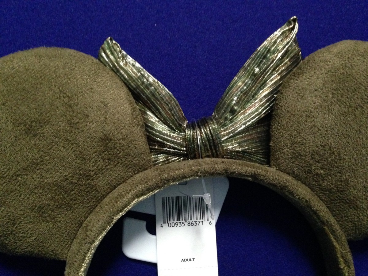 2021 Disney Parks Mickey Minnie Ears Olive Green Woven Bow Headband New PHOTOS: New Olive Green Minnie Mouse Ear Headband Available  main image 3