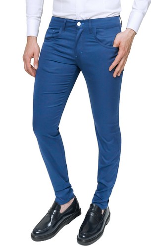 Pantaloni C. Battistini uomo blu avion slim fit estivi casual eleganti in  cotone | eBay