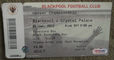 2011-12 Blackpool v Crystal Palace  - Championship  - Ticket Stub