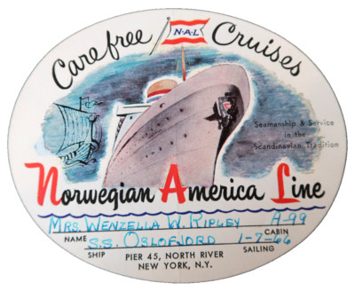 Norwegian America Lines 11cm altes Gepäckanhänger Luggage Label Cruise 1966