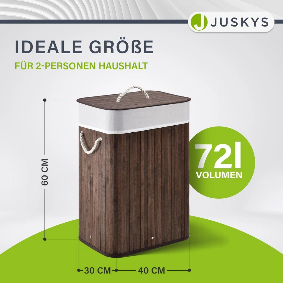 Wäschekorb Wäschesammler Wäschebox Bambus Wäschetonne Wäschesack Korb Juskys® - Bild 3 von 4