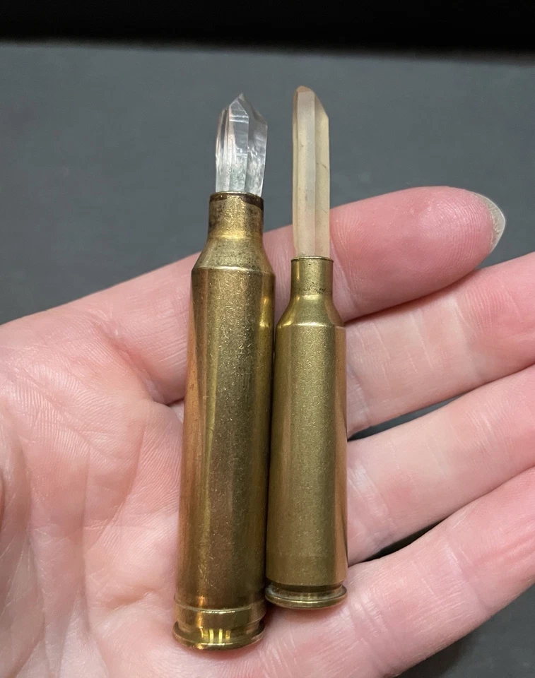 (5) Balas de cristal de carcasas de bala recicladas cuarzo y turmalina azul Foto 3 de 4