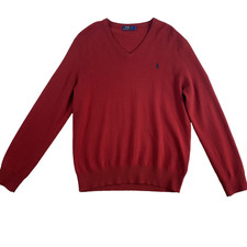 Polo Ralph Lauren Knit Sweater Sz M Red 100 Merino Wool Soft Italian Yarn