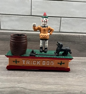 60er Jahre Geldspar Trickkiste Gusseisen Hundetricks Mid Century 