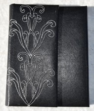 Black Embroidered Triple Folding Photo Album Travel Picture Frame Snap Close