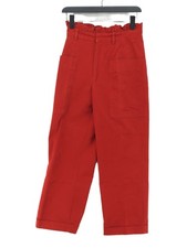 Zara Women's Suit Trousers S Red Cotton with Elastane Wide-Leg Dress Pants