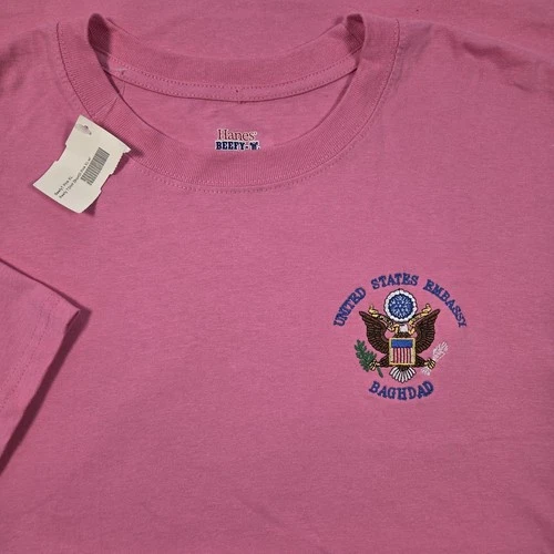 NWT US Embassy Baghdad T-Shirt Mens XL Iraq War Diplomatic Tee Pink Embroidered