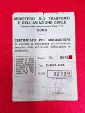 LIBRETTO ORIGINALE CERTIFICATO CICLOMOTORE GARELLI EUREKA FLEX   MOPED DOCUMENTI