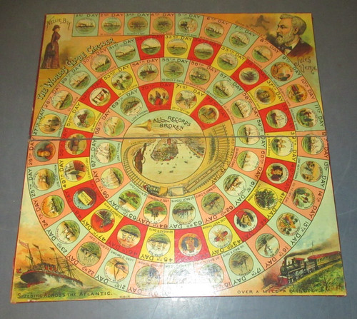 Antique 1890 McLoughlin Bros Nellie Bly Round the World Board Game Globe Circler