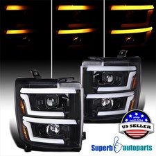 For 15-19 Chevy Silverado 25003500hd Black Projector Headlightsled Sequential