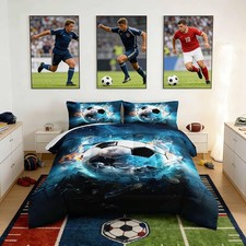 Soccer Bedding Comforter Set Twin Size,Blue Football Flame Printing Ball Game...