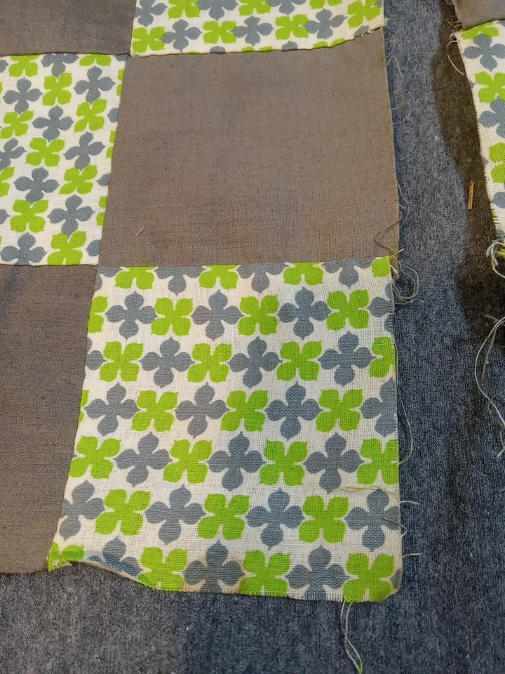Patchwork Fabric Gray Green Checker Squares Making Quilts Blankets Lot Of 2 - Image 3 of 4