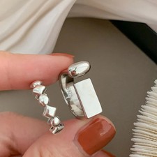 Wedding Band Ring 925 Sterling Silver Geometric Open Adjustable Minimal Jewelry