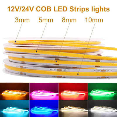 2-5M COB LED Streifen Stripe 12V 24V 480LED Lichtband Lichterkette Selbstklebend