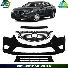 Front Bumper Cover Fascia Paintable & Grille Assembly Kit For 2014-2017 Mazda 6