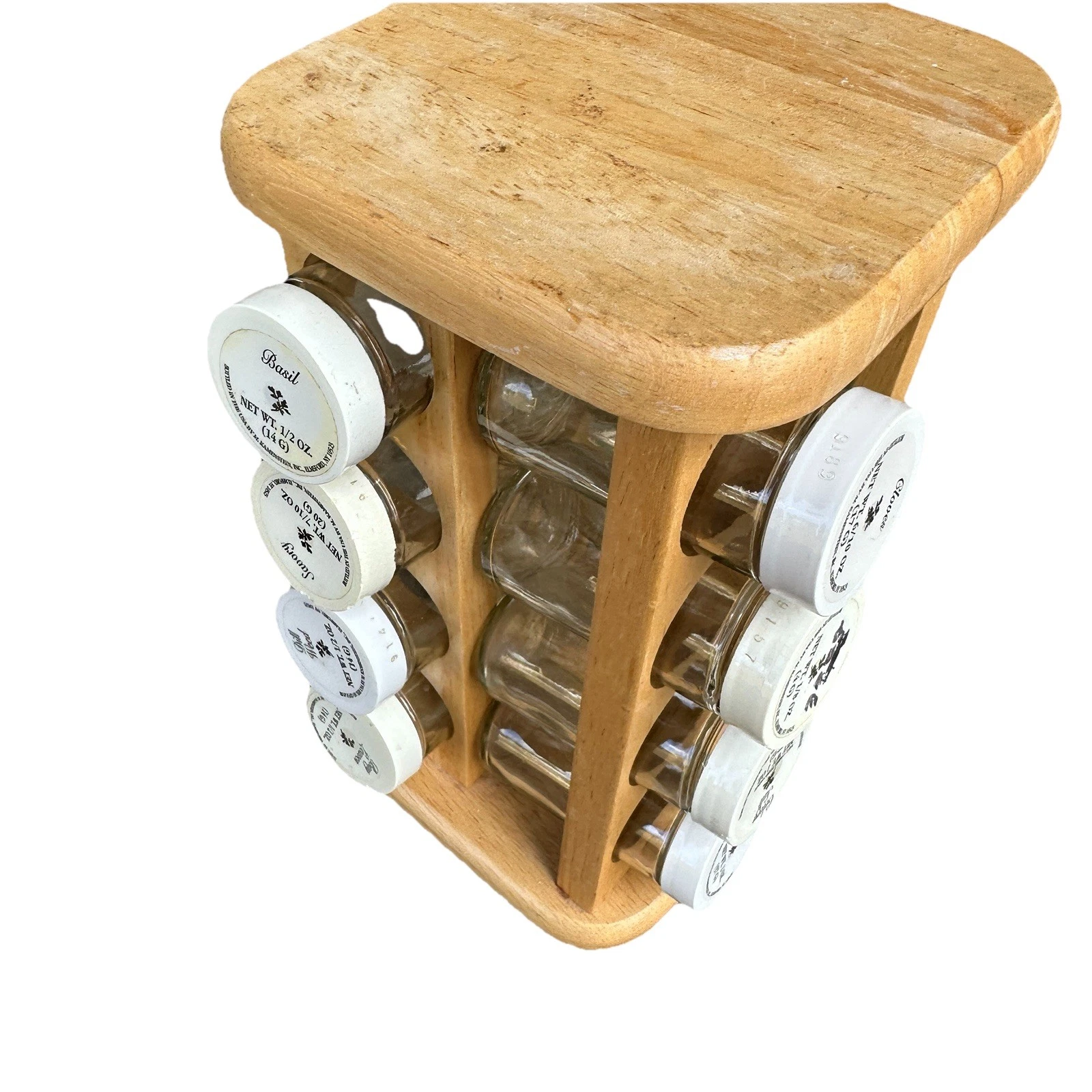 M. Kamenstein Wooden Spinning Spice Rack Vintage 16 Glass Jars Retro Decor