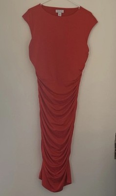 Sofia Jeans by Sofia Vergara Women's Red Ruched Long Bodycon Dress Size L