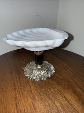 Milk Glass Shell Shaped Pedestal Soap Dish - ...