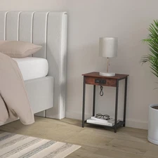 Yoobure Side Table with Charging Station, End Tables Living Room Set of 2, Indus