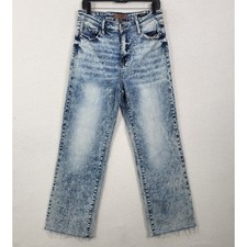 Judy Blue Wide Leg Acid Wash Raw Hem Jeans Size 13/31 Light Blue 4 Way Stretch