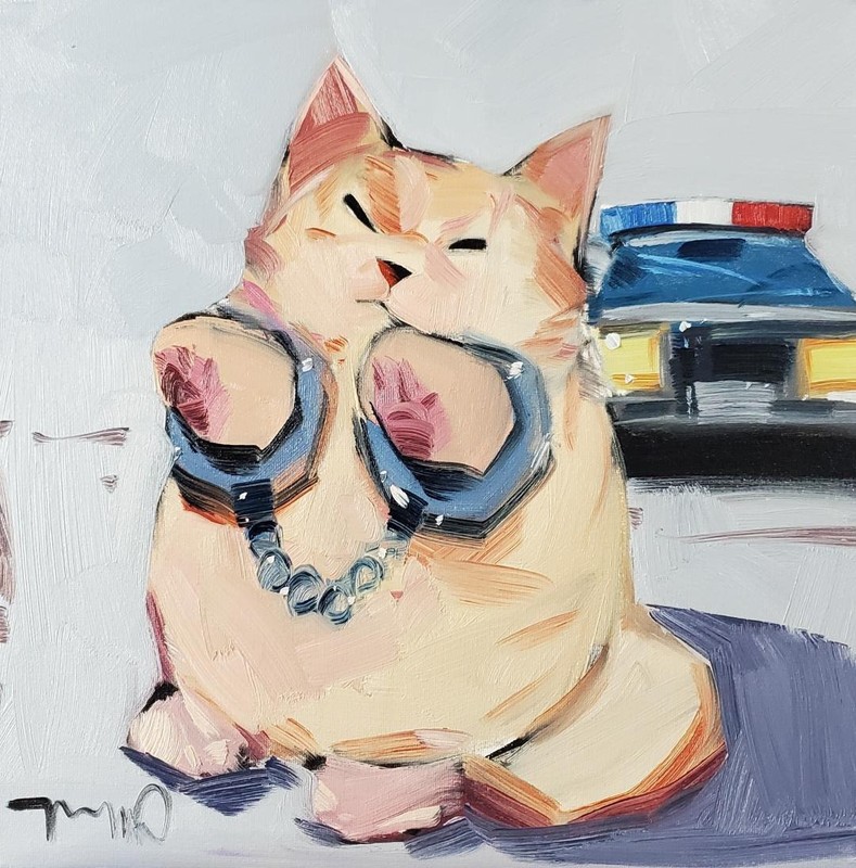 Guilty Cat Canvas PRINT of Oil Painting by Artist Jose TRUJILLO 14x14