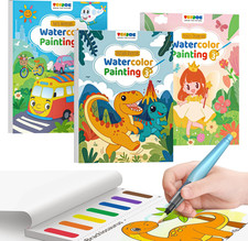 3 Pack Paint with Water Coloring Books for Toddlers, Watercolor Paint Set with 6