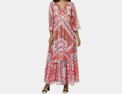 Heine Kleid Maxikleid Sommerkleid Druckkleid pink orange gemustert Gr. 38 *NEU*