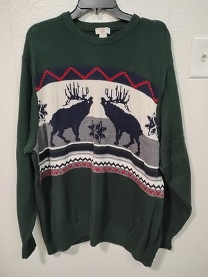 Dockers Holiday Christmas Sweater Mens XXL Green 100% Cotton Deer Elk Moose