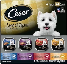 Cesar Wet Dog Food Loaf in Sauce Chicken, Filet Mignon, Beef, Ham & Egg 24 Count