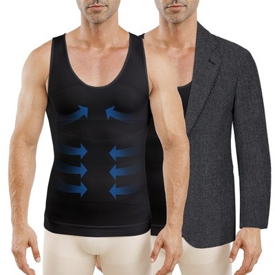 2Pc Men's Body Shaper Slimming Vest Breathable Seamless Invisible Shapewear Gym