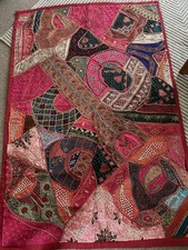 Abstract Hand Beaded Sequin Patchwork Indian Embroidered Tapestry Boho Wall Art