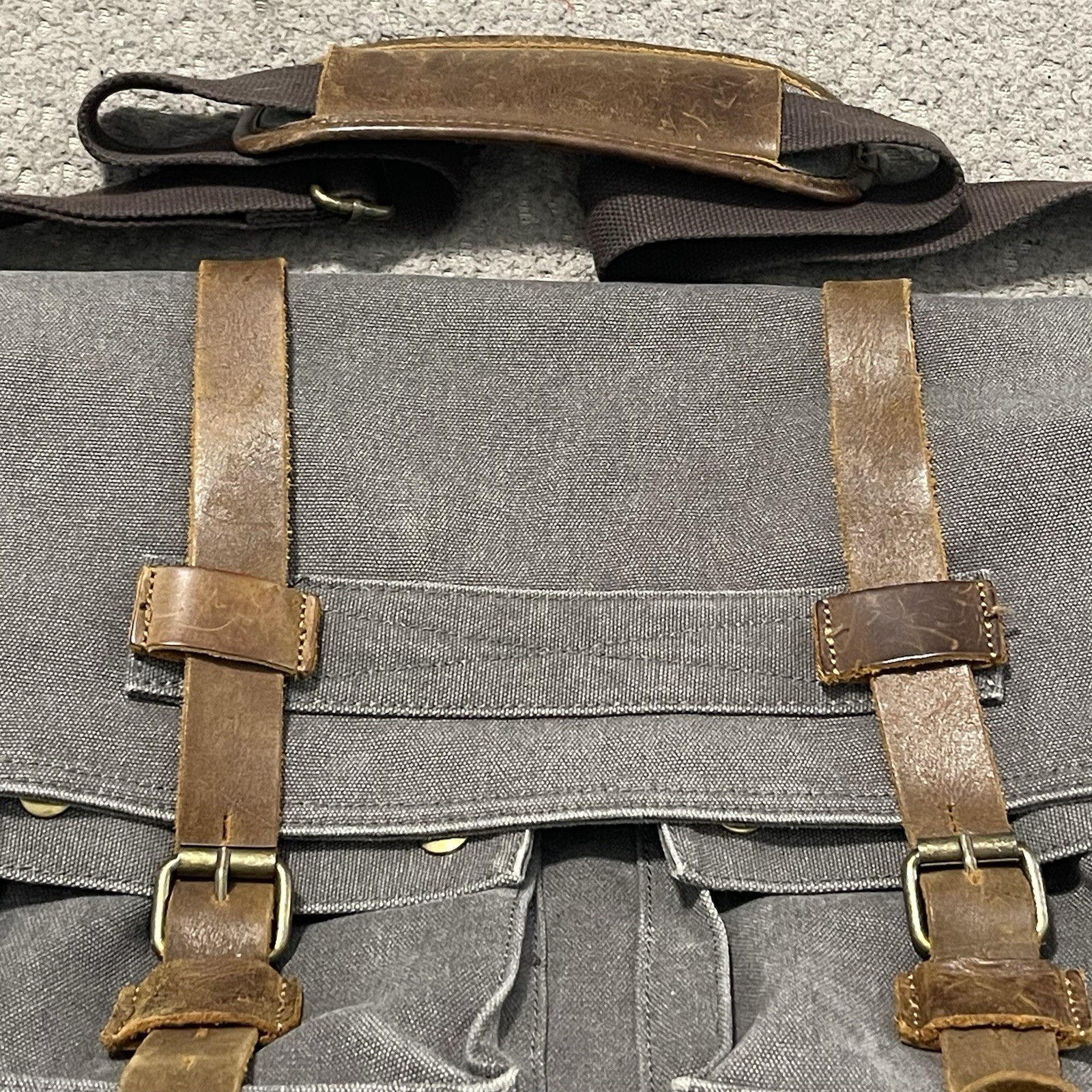 Lifewit Messenger Bag Gray Canvas Brown Leather Satchel Cross Body Shoulder