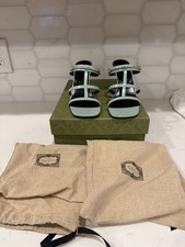 NEW Gucci Horsebit Patent Leather Sandals Mint Green 37.5 IT Heels Box Dust Bags