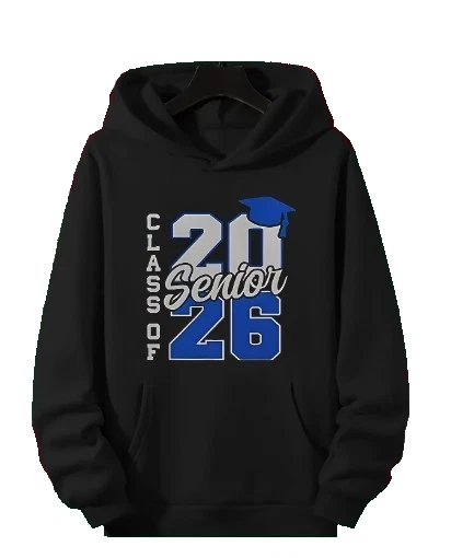 Senior Graduation Sporty Hoodie Blue Class Of 2026 -Size Large