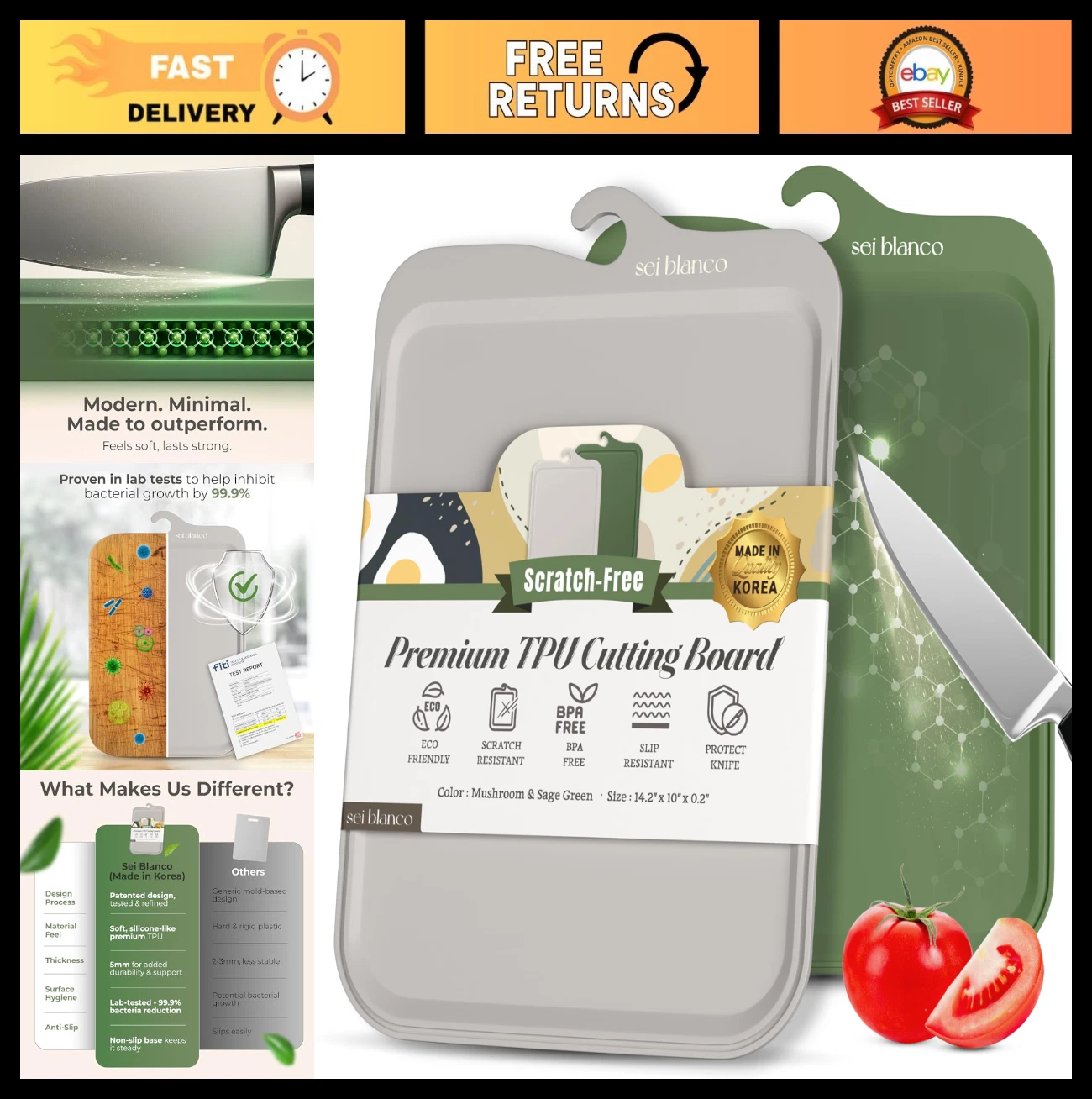 Flexible Non-Scratch Cutting Board Set of 2 - 13.8"x9.8" Dishwasher Safe, Durabl