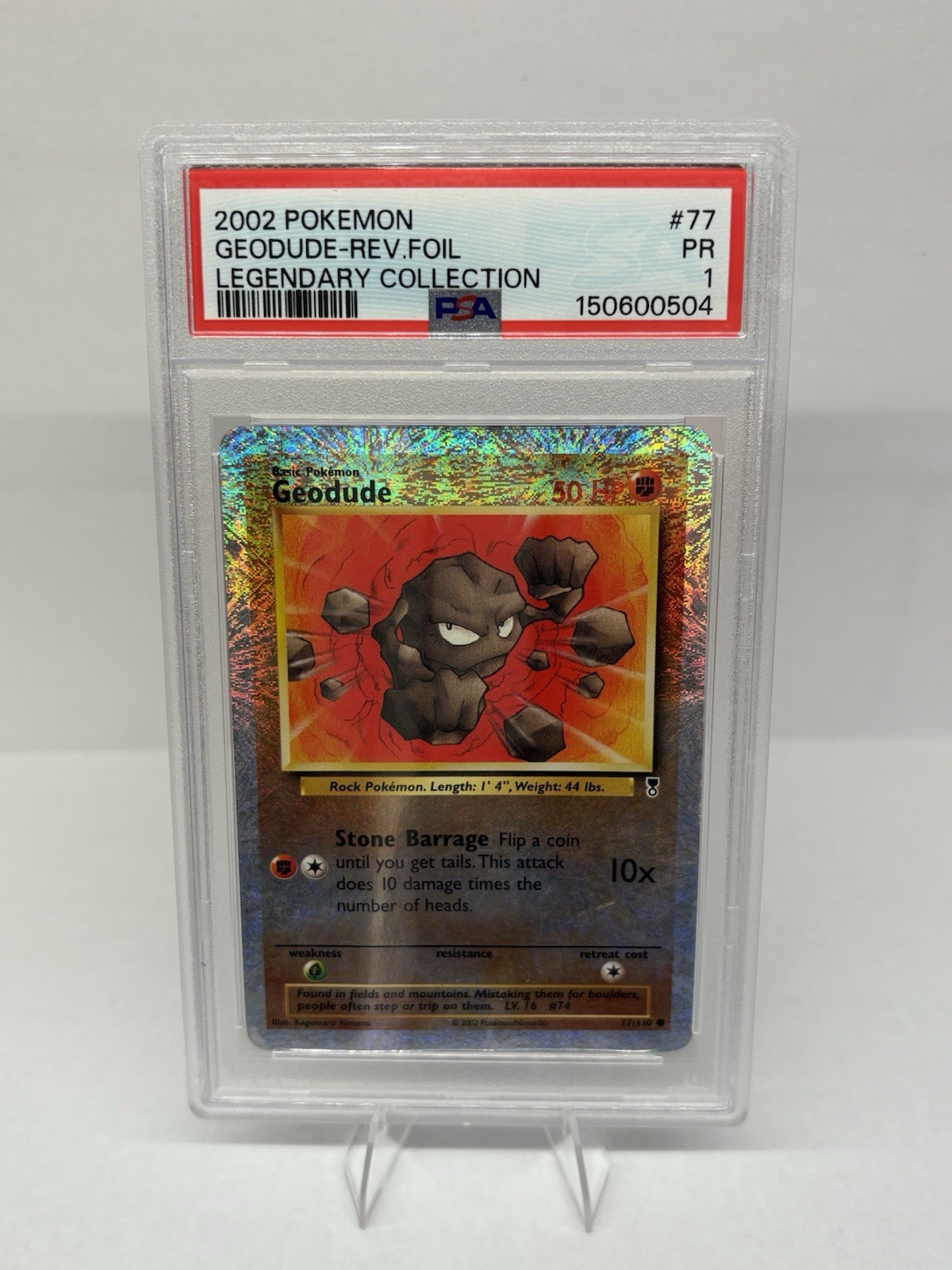 2002 POKEMON LEGENDARY COLLECTION #77 GEODUDE-REVERSE FOIL PSA 1 POP 5