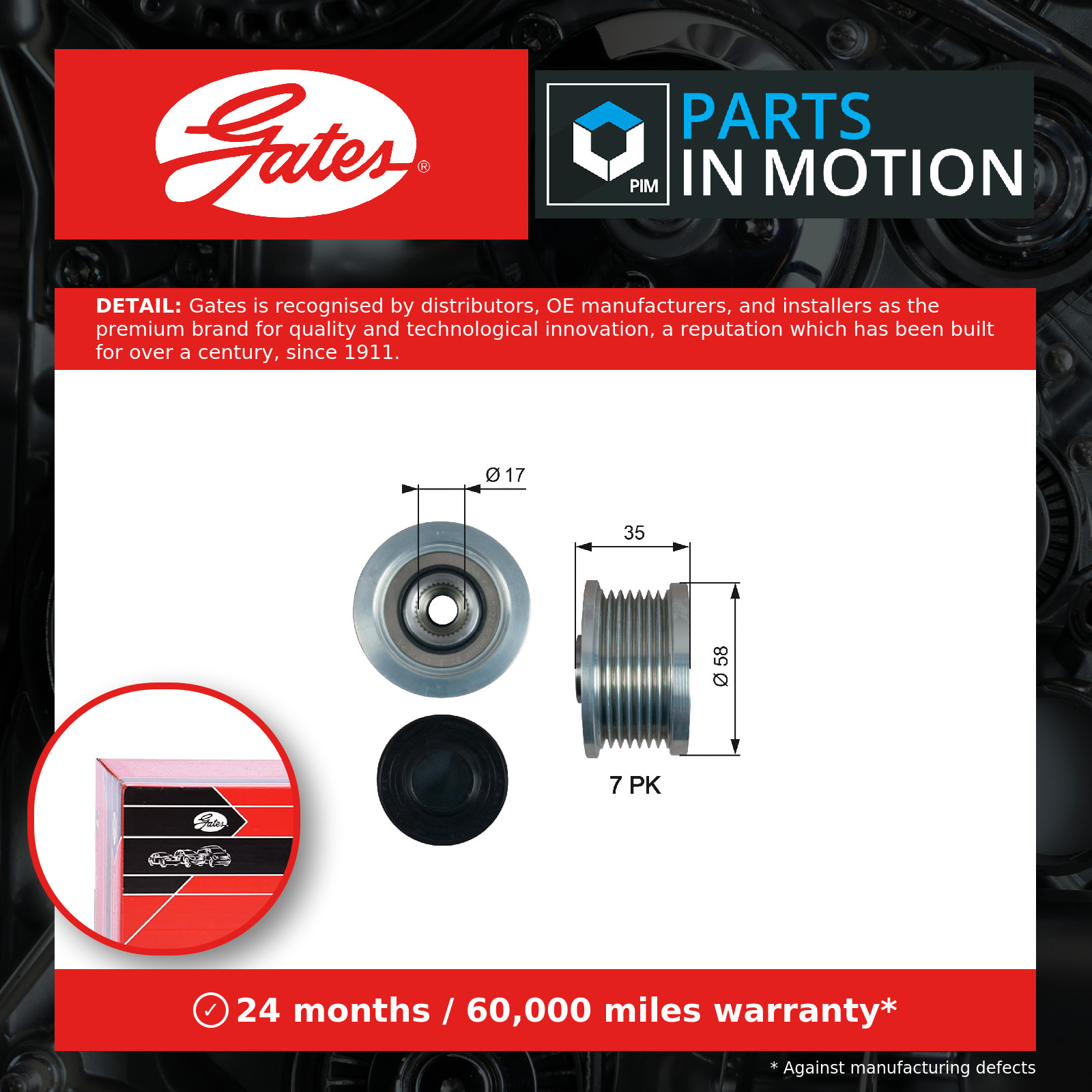 GATES OVER RUNNING ALTERNATOR PULLEY - OAP7183 - Image 3
