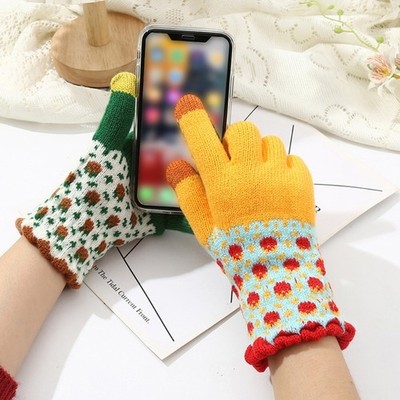 Winter Women Knit Gloves Flower Pattern Glvoes for Outdoor Cold Weather Gear